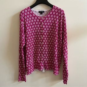 Jessica US L sweater cardigan, raspberry pink & white, rayon